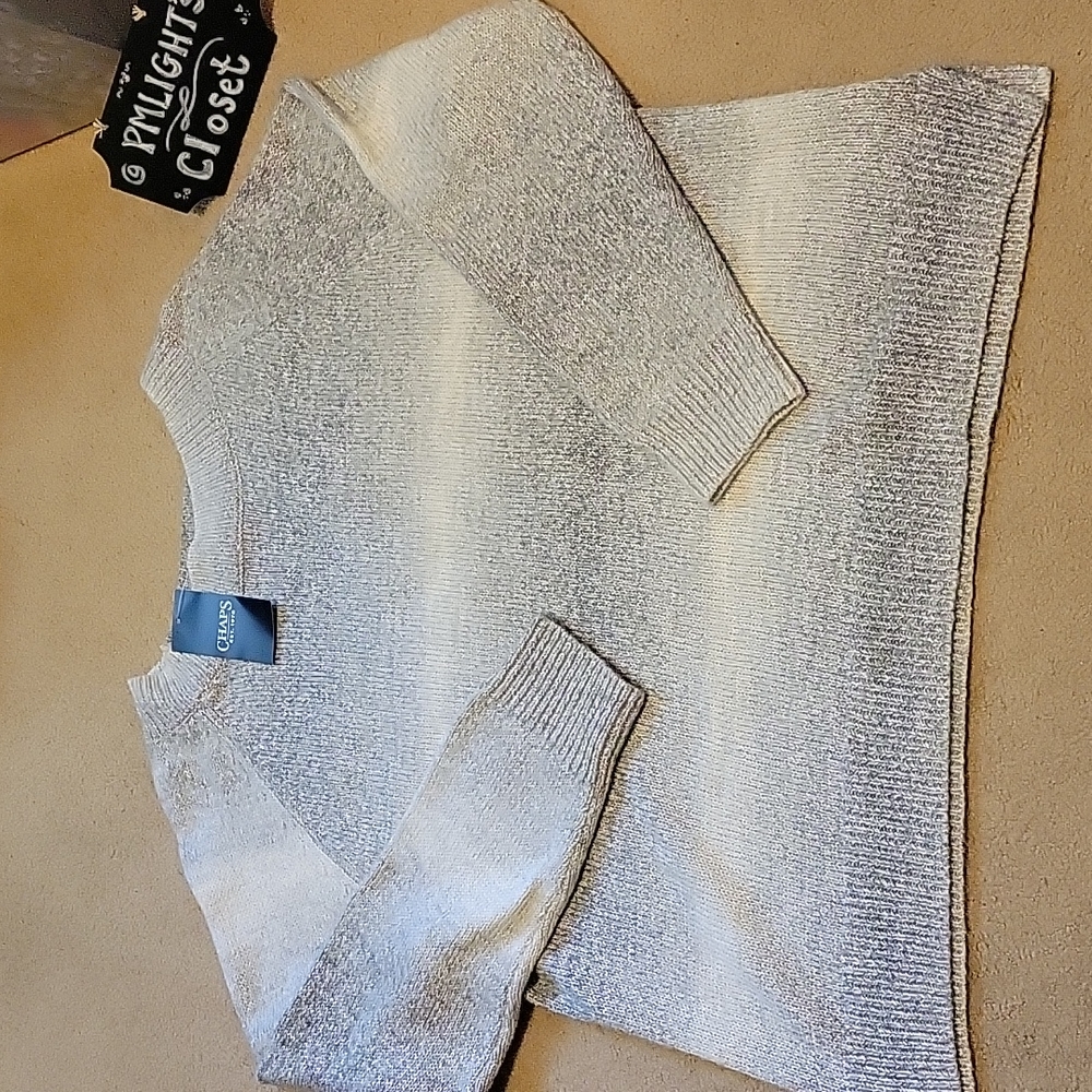 Chaps Mock Neck Sweater New XL Gray White Stripe